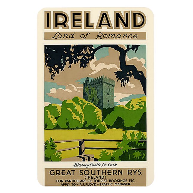 Vintage Travel Poster Ireland Blarney Castle Magnet (Vertical)