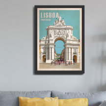 Vintage travel poster. Lisbon, Augusta street arch