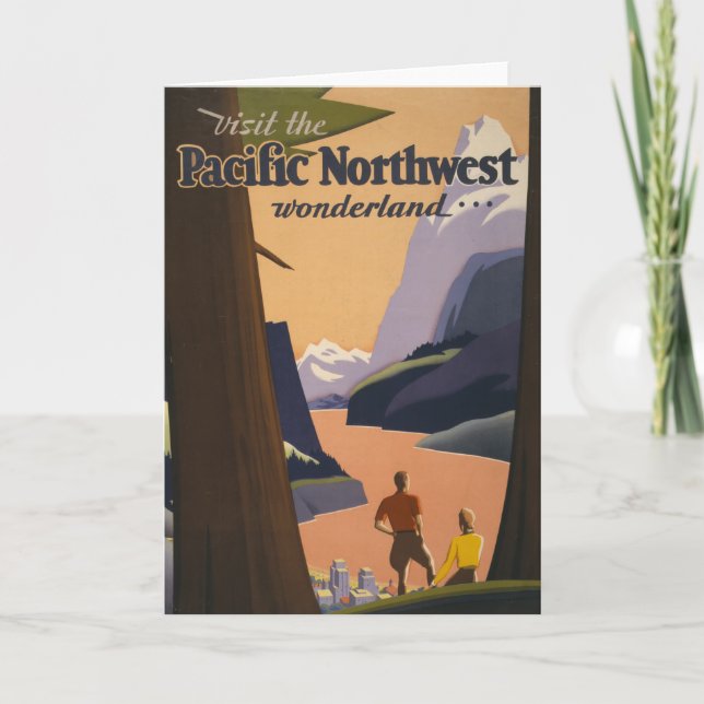 Vintage Travel Poster Looking Out Over Mountains Card (Front)