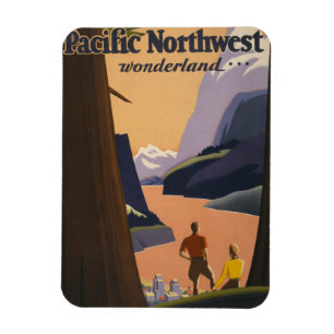 Vintage Travel Poster Looking Out Over Mountains Magnet
