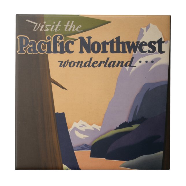 Vintage Travel Poster Looking Out Over Mountains Tile (Front)
