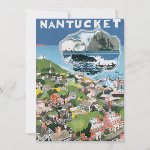 Vintage Travel Poster, Map of Nantucket Island, MA