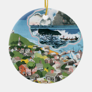 Vintage Travel Poster, Map of Nantucket Island, MA Ceramic Ornament