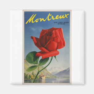 Vintage Travel Poster Montreux Switzerland Rose Magnet