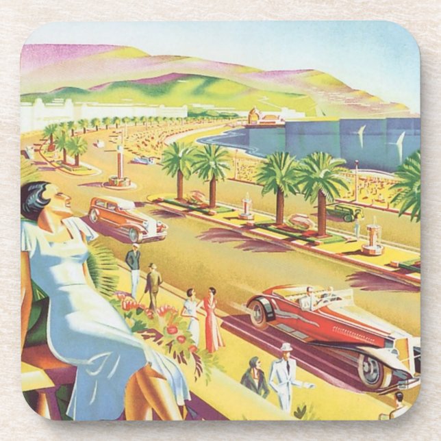 Vintage Travel Poster, Nice, France French Riviera Coaster (Front)