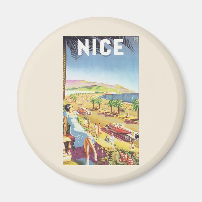 Vintage Travel Poster, Nice, France French Riviera Magnet (Front)