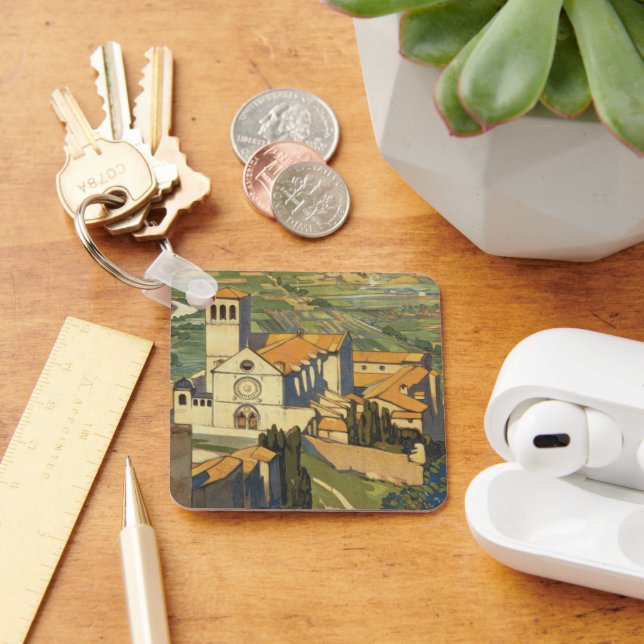 Vintage Travel Poster Of Assisi, Italy Keychain