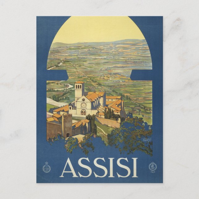 Vintage Travel Poster Of Assisi, Italy Postcard (Front)