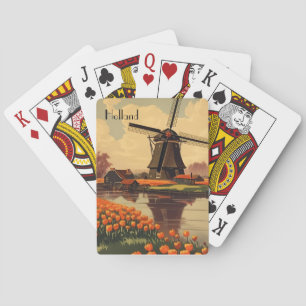 Vintage Travel Poster of Holland, tulips and mills Playing Cards