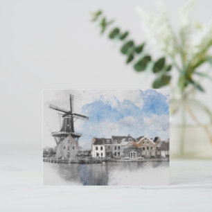 Vintage Travel Poster of Netherlands and mill Holiday Postcard