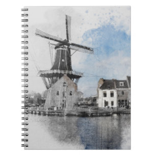 Vintage Travel Poster of Netherlands and mill Notebook