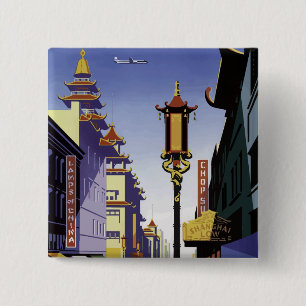 Vintage Travel Poster of San Francisco Chinatown 2 Inch Square Button