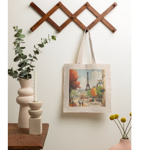 Vintage Travel Poster of the Paris Eifel Tower Tote Bag