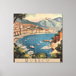 Vintage Travel Poster overlooking Monaco harbour Canvas Print