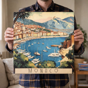 Vintage Travel Poster overlooking Monaco harbour Canvas Print