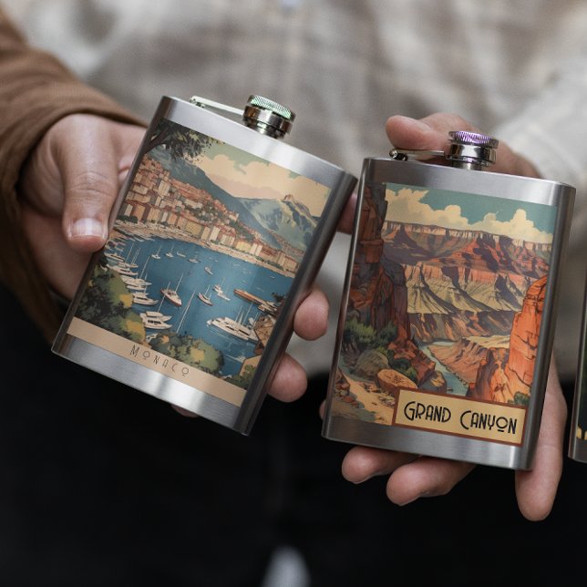 Vintage Travel Poster overlooking Monaco harbour Hip Flask (Creator Uploaded)