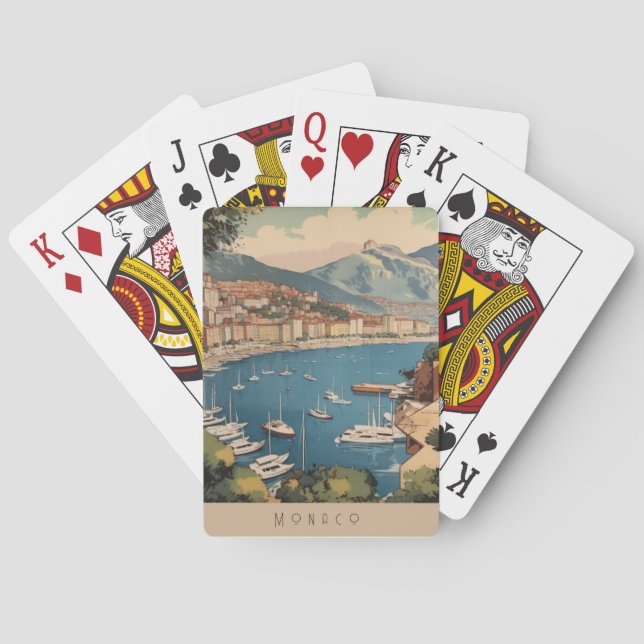 Vintage Travel Poster overlooking Monaco harbour Playing Cards (Back)