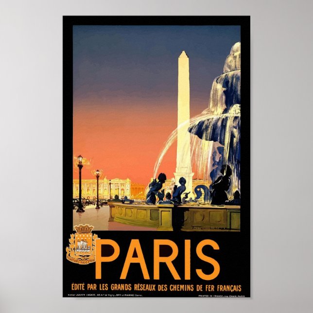 Vintage Travel Poster Paris France (Front)