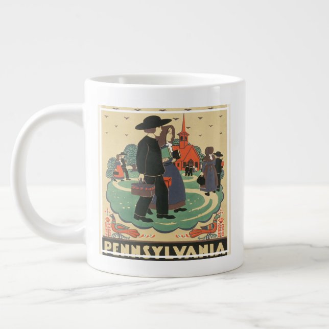 Vintage Travel Poster Promoting Pennsylvania Large Coffee Mug (Left)