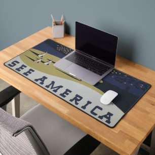 Vintage Travel Poster Promoting Travel To Montana Desk Mat