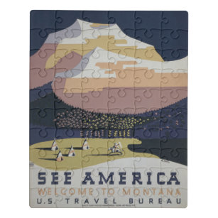 Vintage Travel Poster Promoting Travel To Montana Jigsaw Puzzle