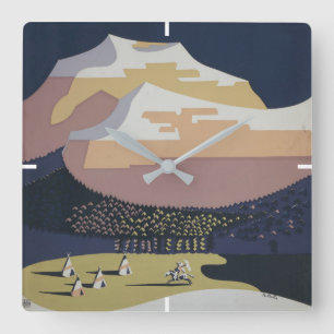Vintage Travel Poster Promoting Travel To Montana Square Wall Clock