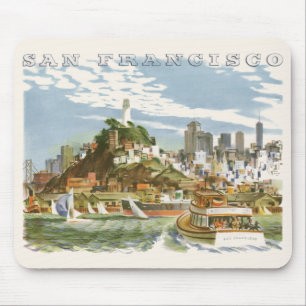 Vintage Travel Poster San Francisco Bay Ferry Boat Mouse Pad