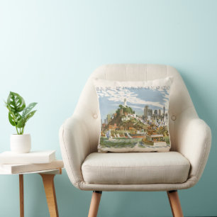 Vintage Travel Poster San Francisco Bay Ferry Boat Throw Pillow