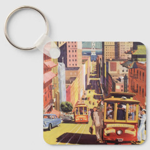 Vintage Travel Poster San Francisco Cable Cars Keychain