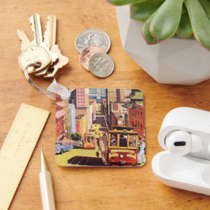 Vintage Travel Poster San Francisco Cable Cars Keychain
