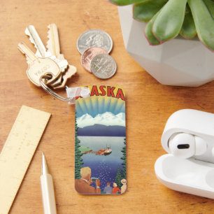 Vintage Travel Poster, Scenic Alaska Landscape Keychain