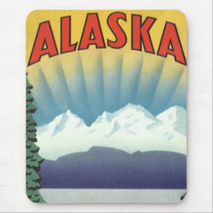 Vintage Travel Poster, Scenic Alaska Landscape Mouse Pad