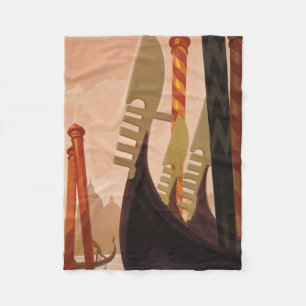 Vintage Travel Poster Showing A Canal In Venice Fleece Blanket