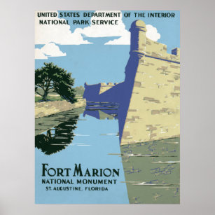 Vintage Travel Poster Showing Fort Marion