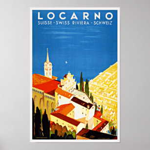 Vintage Travel Poster, Swiss Locarno Riviera Poster
