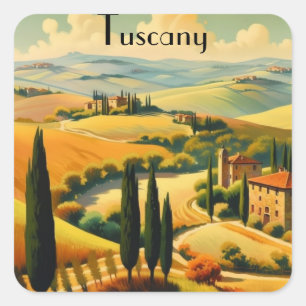 Vintage Travel Poster Tuscany, customizable Square Sticker