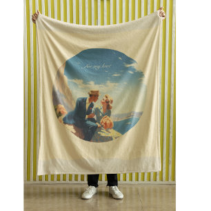 Vintage Travel Poster, Valentine customizable Fleece Blanket