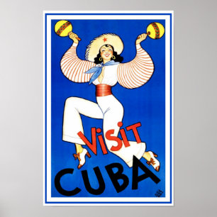 Vintage Travel Poster, Visit Havana Cuba, Maracas Poster