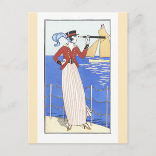 Vintage Travel Poster Woman at Sea Postcard