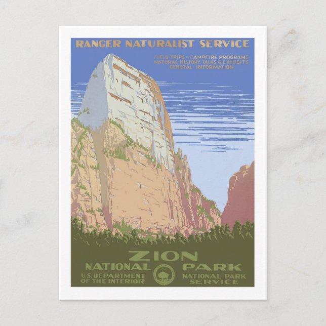 Vintage Travel Poster, Zion Postcard (Front)