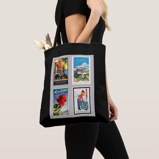 Vintage Travel Posters Collage Tote Bag (Close Up)