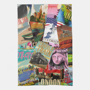 Vintage Travel Posters Kitchen Towel