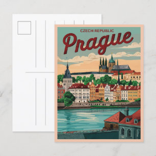 vintage travel prague city czech republic gifts postcard