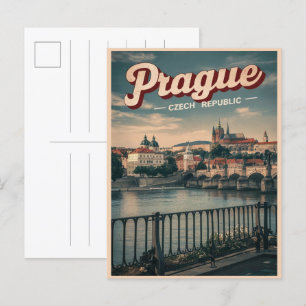 vintage travel prague czech republic gifts, waterf postcard