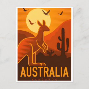 vintage travel retro Australia Kangaroo Australie Postcard