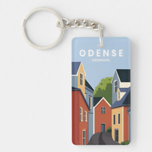 vintage travel retro souvenir odense denmark keychain