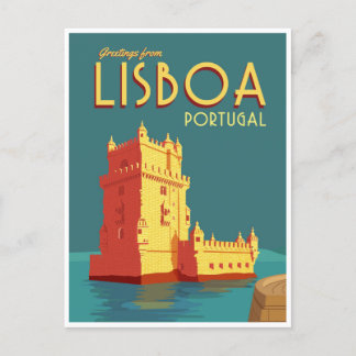 vintage travel retro watercolor Lisbon Portugal  Postcard