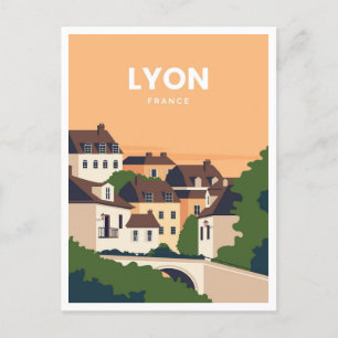 vintage Travel retro watercolor Lyon France Postcard