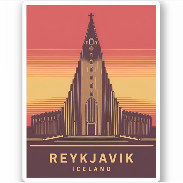 Vintage Travel Reykjavik Iceland Hallgrimskirkja (Front)