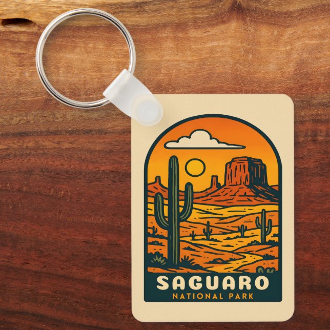 Vintage Travel Saguaro National Park Arizona Retro Keychain (Front)